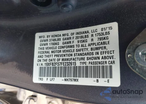 2015 Honda Civic Lx from USA, damaged, VIN 19XFB2F57FE232615